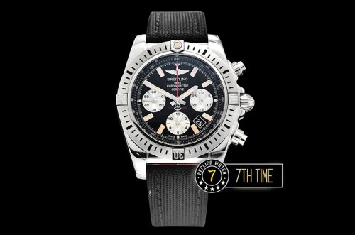 Breitling Chronomat Airborne Black Dial with Silver Tone Subdials & Stick Markers Nylon Clad Leather Strap