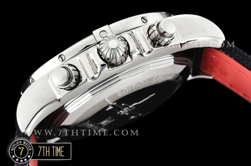 Breitling Chronomat Airborne Black Dial with Silver Tone Subdials & Stick Markers Nylon Clad Leather Strap