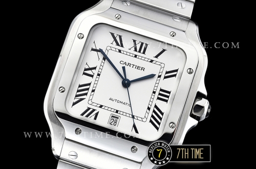Cartier Santos White Dial with Black Roman Numeral Markers Solid Stainless Steel