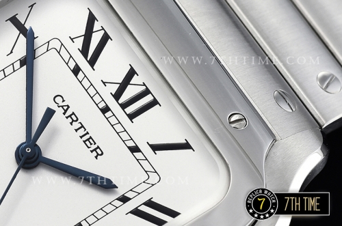 Cartier Santos White Dial with Black Roman Numeral Markers Solid Stainless Steel