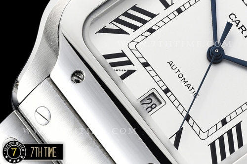 Cartier Santos White Dial with Black Roman Numeral Markers Solid Stainless Steel