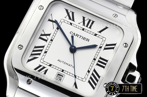 Cartier Santos White Dial with Black Roman Numeral Markers Solid Stainless Steel