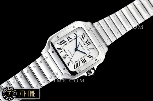 Cartier Santos White Dial with Black Roman Numeral Markers Solid Stainless Steel