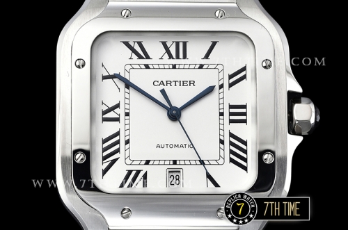 Cartier Santos White Dial with Black Roman Numeral Markers Solid Stainless Steel