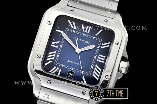 Cartier Santos Limited Blue Sunburst Dial with Silver Roman Numeral Markers Solid Stainless Steel