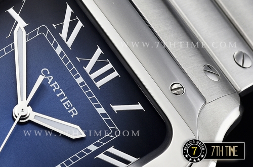 Cartier Santos Limited Blue Sunburst Dial with Silver Roman Numeral Markers Solid Stainless Steel