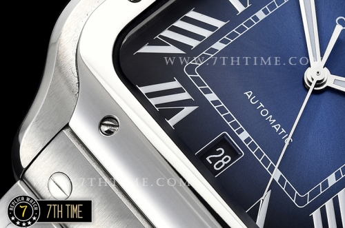 Cartier Santos Limited Blue Sunburst Dial with Silver Roman Numeral Markers Solid Stainless Steel