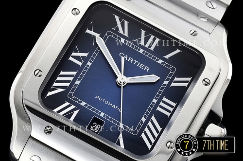 Cartier Santos Limited Blue Sunburst Dial with Silver Roman Numeral Markers Solid Stainless Steel