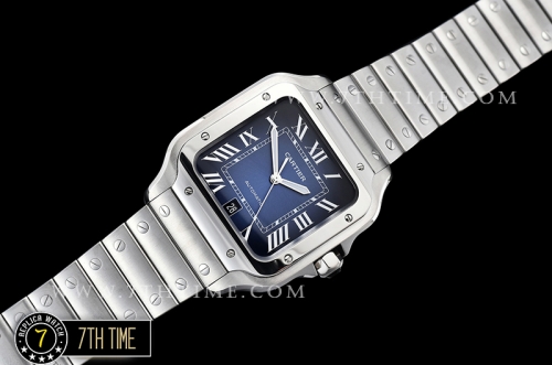 Cartier Santos Limited Blue Sunburst Dial with Silver Roman Numeral Markers Solid Stainless Steel