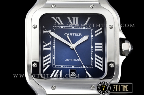 Cartier Santos Limited Blue Sunburst Dial with Silver Roman Numeral Markers Solid Stainless Steel