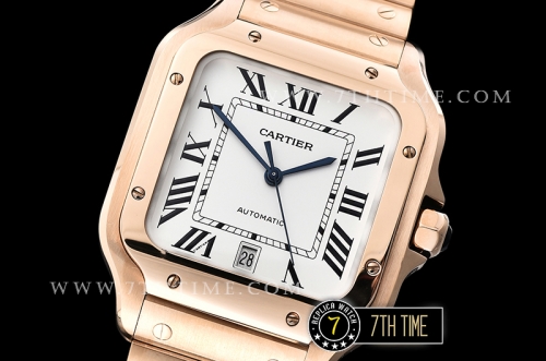 Cartier Santos White Dial with Black Roman Numeral Markers 18K Rose Gold Thick Plated Case and Bracelet