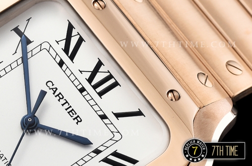 Cartier Santos White Dial with Black Roman Numeral Markers 18K Rose Gold Thick Plated Case and Bracelet