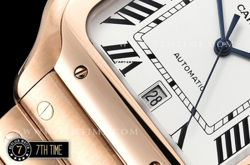 Cartier Santos White Dial with Black Roman Numeral Markers 18K Rose Gold Thick Plated Case and Bracelet