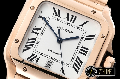 Cartier Santos White Dial with Black Roman Numeral Markers 18K Rose Gold Thick Plated Case and Bracelet