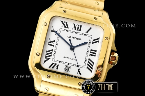 Cartier Santos White Dial with Black Roman Numeral Markers 18K Yellow Gold Thick Plated Case and Bracelet