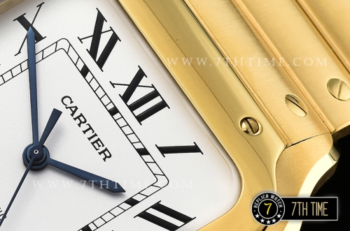 Cartier Santos White Dial with Black Roman Numeral Markers 18K Yellow Gold Thick Plated Case and Bracelet