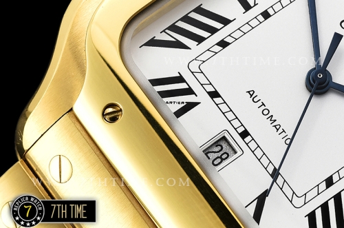 Cartier Santos White Dial with Black Roman Numeral Markers 18K Yellow Gold Thick Plated Case and Bracelet