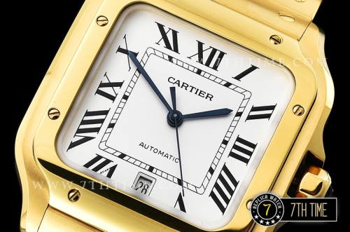 Cartier Santos White Dial with Black Roman Numeral Markers 18K Yellow Gold Thick Plated Case and Bracelet