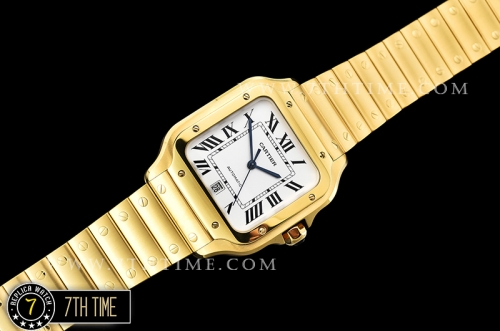 Cartier Santos White Dial with Black Roman Numeral Markers 18K Yellow Gold Thick Plated Case and Bracelet