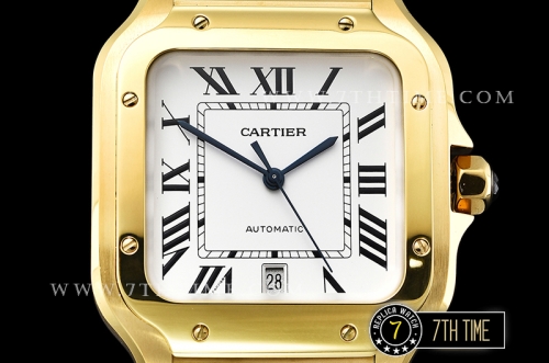 Cartier Santos White Dial with Black Roman Numeral Markers 18K Yellow Gold Thick Plated Case and Bracelet