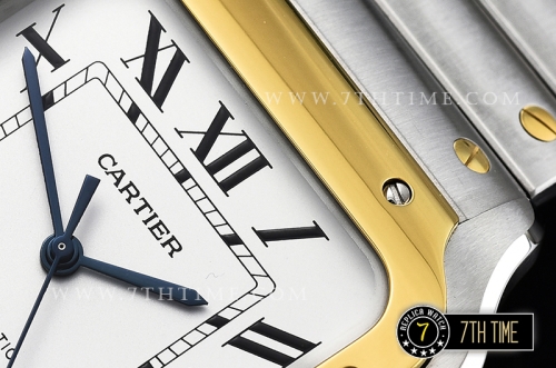 Cartier Santos White Dial with Black Roman Numeral Markers Two Tone 18K Yellow Gold Thick Plated Case and Bracelet