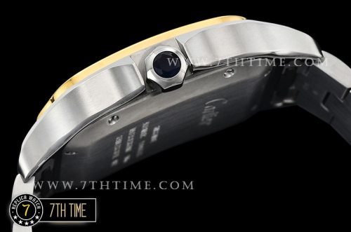 Cartier Santos White Dial with Black Roman Numeral Markers Two Tone 18K Yellow Gold Thick Plated Case and Bracelet