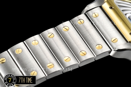 Cartier Santos White Dial with Black Roman Numeral Markers Two Tone 18K Yellow Gold Thick Plated Case and Bracelet