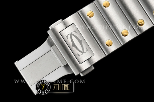 Cartier Santos White Dial with Black Roman Numeral Markers Two Tone 18K Yellow Gold Thick Plated Case and Bracelet