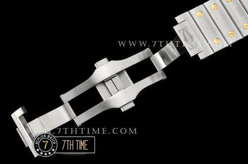 Cartier Santos White Dial with Black Roman Numeral Markers Two Tone 18K Yellow Gold Thick Plated Case and Bracelet