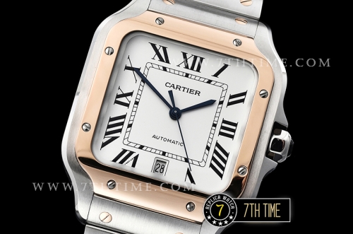 Cartier Santos White Dial with Black Roman Numeral Markers Two Tone 18K Rose Gold Thick Plated Case and Bracelet