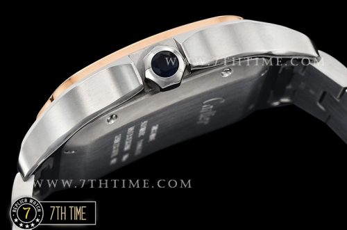 Cartier Santos White Dial with Black Roman Numeral Markers Two Tone 18K Rose Gold Thick Plated Case and Bracelet