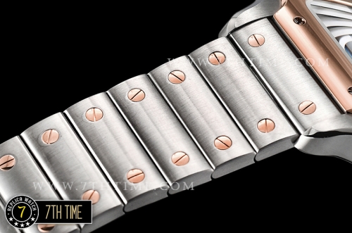Cartier Santos White Dial with Black Roman Numeral Markers Two Tone 18K Rose Gold Thick Plated Case and Bracelet