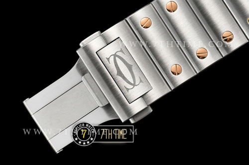 Cartier Santos White Dial with Black Roman Numeral Markers Two Tone 18K Rose Gold Thick Plated Case and Bracelet