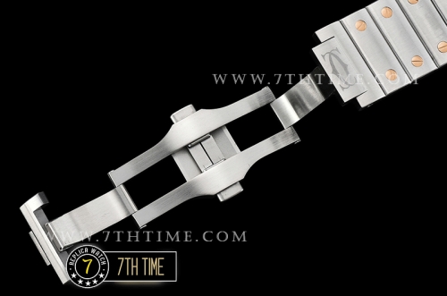 Cartier Santos White Dial with Black Roman Numeral Markers Two Tone 18K Rose Gold Thick Plated Case and Bracelet