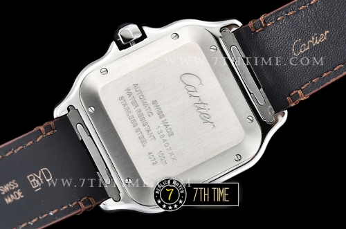 Cartier Santos White Dial with Black Roman Numeral Markers Yellow Gold Plated Bezel Brown Croc Embossed Print Calf Leather Strap