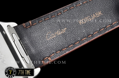 Cartier Santos White Dial with Black Roman Numeral Markers Yellow Gold Plated Bezel Brown Croc Embossed Print Calf Leather Strap