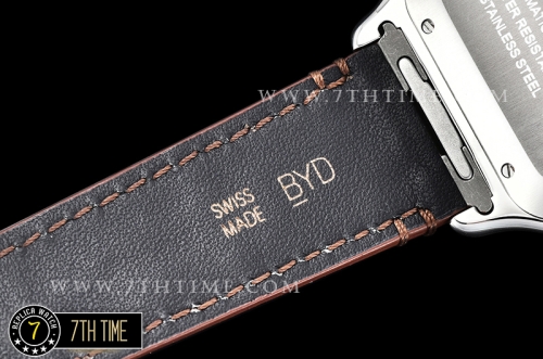 Cartier Santos White Dial with Black Roman Numeral Markers Yellow Gold Plated Bezel Brown Croc Embossed Print Calf Leather Strap