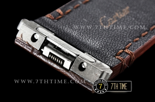 Cartier Santos White Dial with Black Roman Numeral Markers Yellow Gold Plated Bezel Brown Croc Embossed Print Calf Leather Strap
