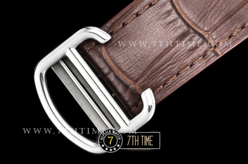 Cartier Santos White Dial with Black Roman Numeral Markers Yellow Gold Plated Bezel Brown Croc Embossed Print Calf Leather Strap