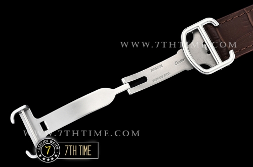 Cartier Santos White Dial with Black Roman Numeral Markers Yellow Gold Plated Bezel Brown Croc Embossed Print Calf Leather Strap