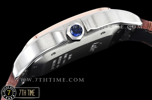 Cartier Santos White Dial with Black Roman Numeral Markers Rose Gold Plated Bezel Brown Croc Embossed Print Calf Leather Strap