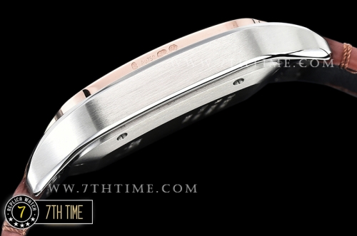 Cartier Santos White Dial with Black Roman Numeral Markers Rose Gold Plated Bezel Brown Croc Embossed Print Calf Leather Strap