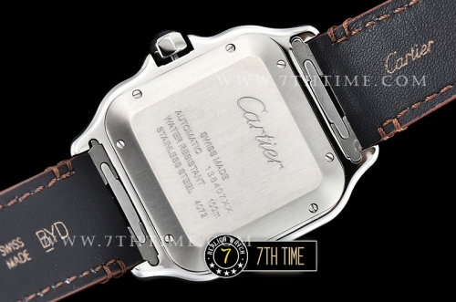 Cartier Santos White Dial with Black Roman Numeral Markers Rose Gold Plated Bezel Brown Croc Embossed Print Calf Leather Strap