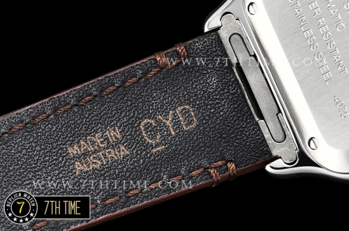 Cartier Santos 35mm White Dial with Black Roman Numeral Markers Yellow Gold Plated Bezel Brown Croc Embossed Print Calf Leather Strap