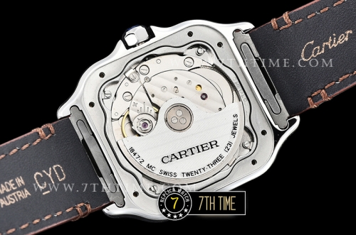 Cartier Santos 35mm White Dial with Black Roman Numeral Markers Yellow Gold Plated Bezel Brown Croc Embossed Print Calf Leather Strap