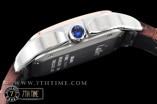 Cartier Santos 35mm White Dial with Black Roman Numeral Markers Rose Gold Plated Bezel Brown Croc Embossed Print Calf Leather Strap