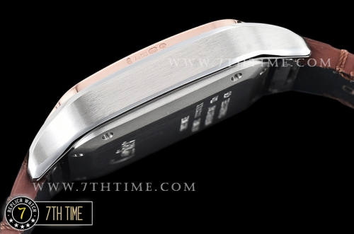 Cartier Santos 35mm White Dial with Black Roman Numeral Markers Rose Gold Plated Bezel Brown Croc Embossed Print Calf Leather Strap