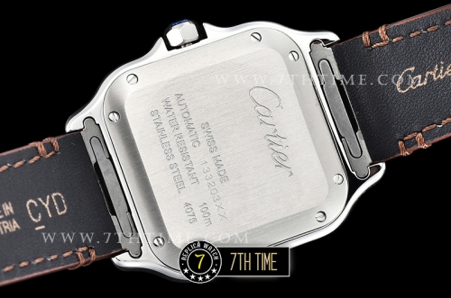 Cartier Santos 35mm White Dial with Black Roman Numeral Markers Rose Gold Plated Bezel Brown Croc Embossed Print Calf Leather Strap