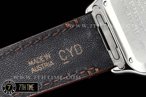 Cartier Santos 35mm White Dial with Black Roman Numeral Markers Rose Gold Plated Bezel Brown Croc Embossed Print Calf Leather Strap