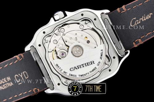 Cartier Santos 35mm White Dial with Black Roman Numeral Markers Rose Gold Plated Bezel Brown Croc Embossed Print Calf Leather Strap